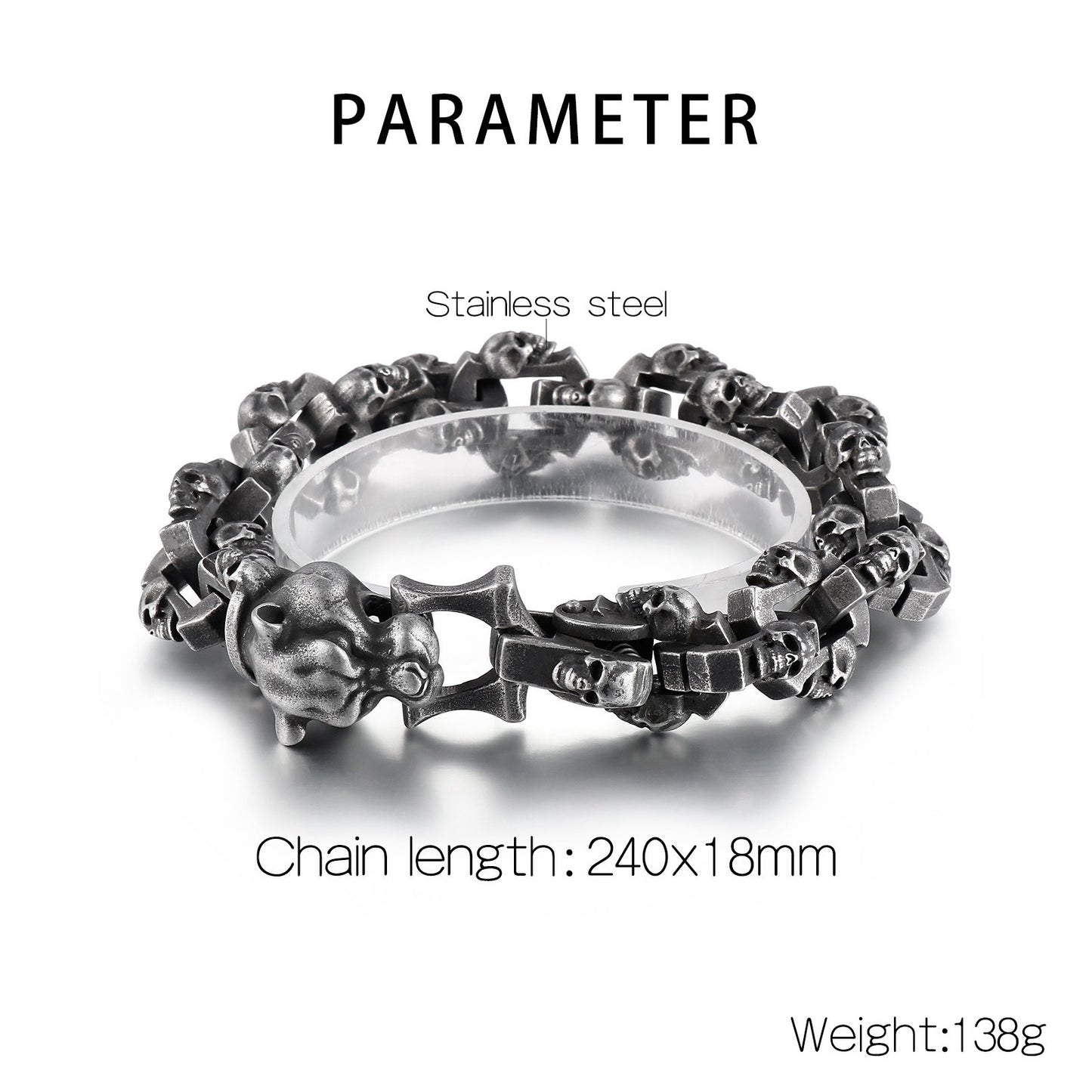 Kemstone Heavy Skull Panther Head Chain Bracelet for Men – Gothic Stainless Steel Biker Jewelry KB156415