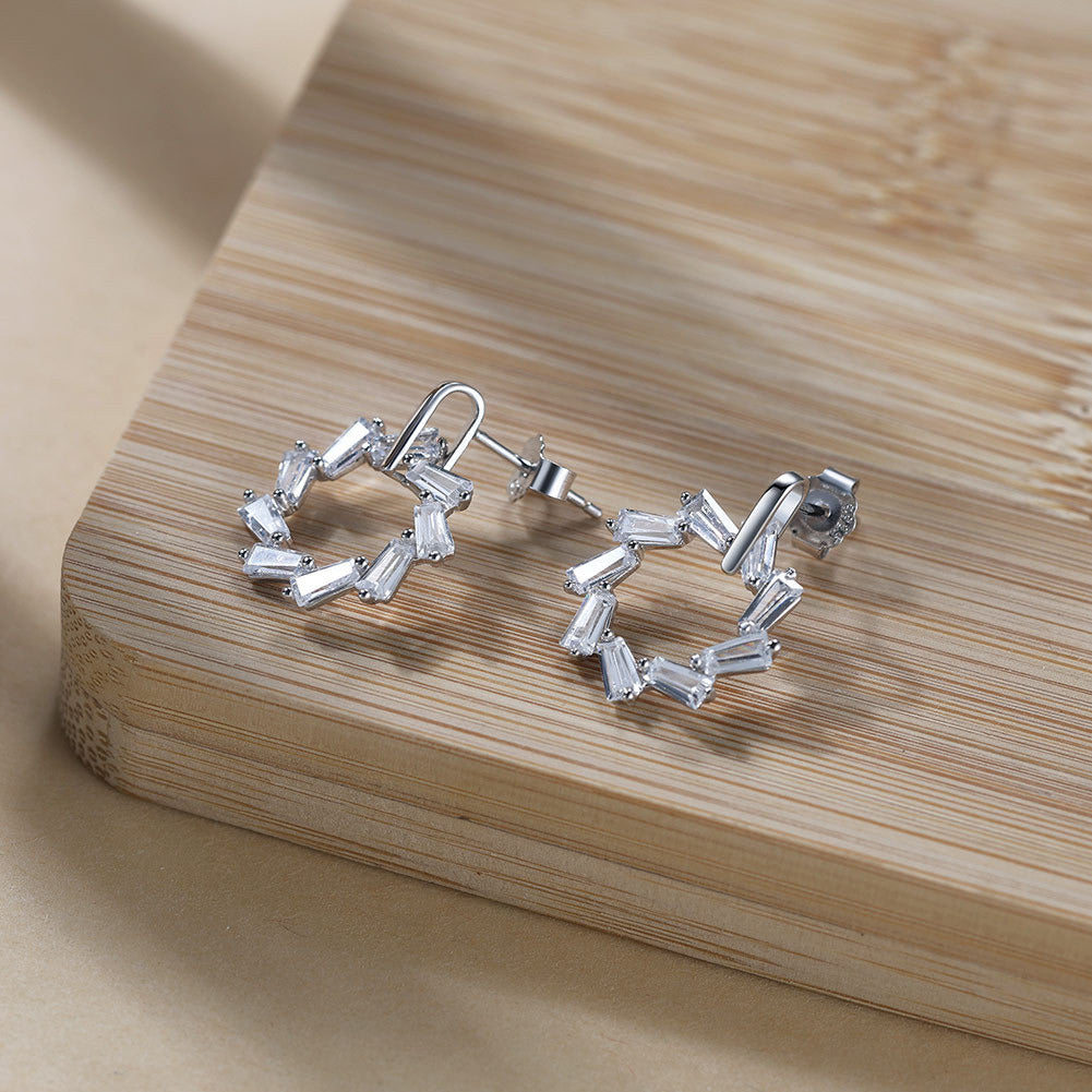 Geometric Hoop Earrings – 925 Sterling Silver Circle CZ Studs, Handmade Gold & Platinum Plated Jewelry by Kemstone A4-APE134