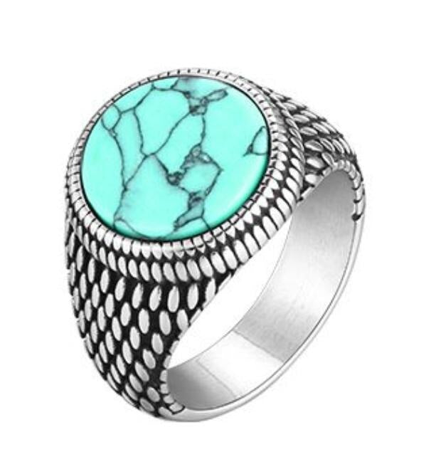 Men’s Stainless Steel Signet Ring – Natural Stone Seal Design (Black Onyx / Turquoise / Tiger Eye) RC-685