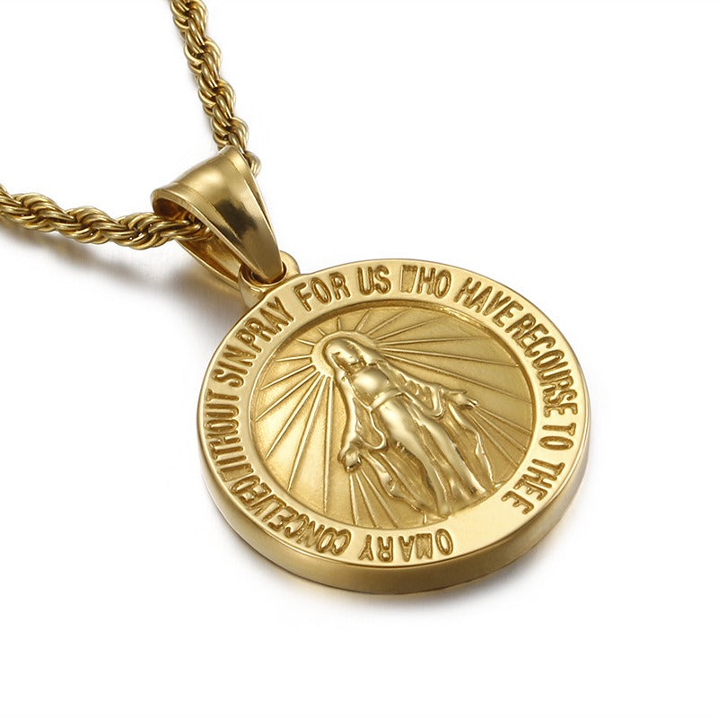 Kemstone Steel Medallion Necklace – Engraved Circular Pendant with Letter Charm for Men | Gothic Minimalist Jewelry KP80828-Z