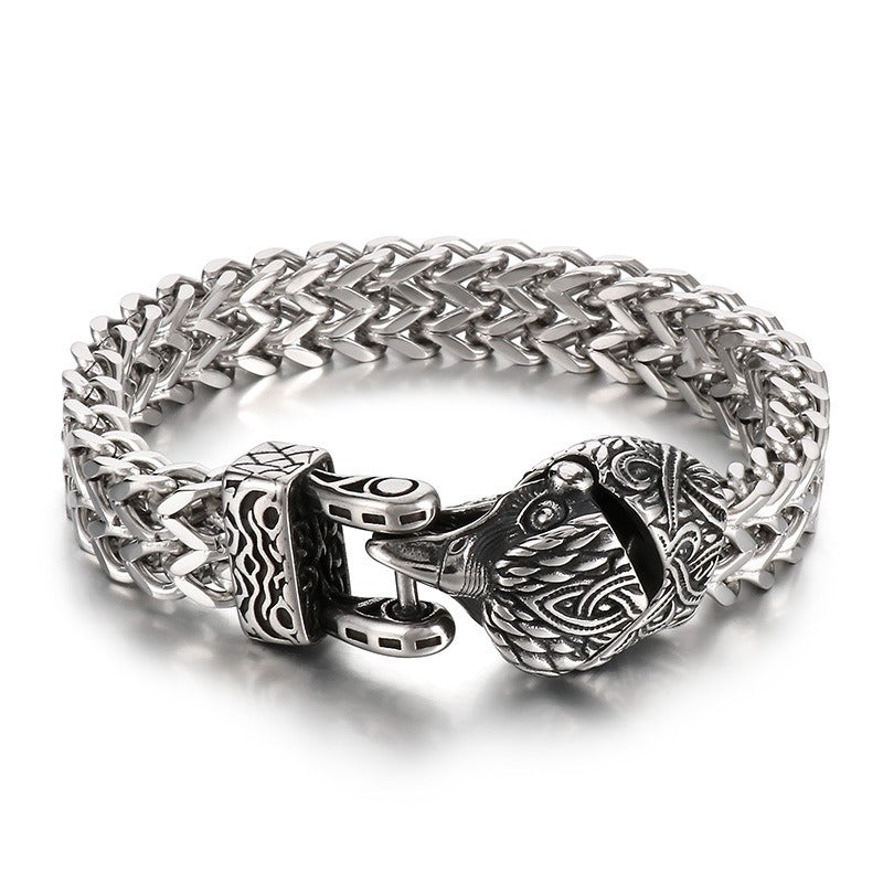 Kemstone Eagle & Wolf Head Titanium Steel Bracelet - Reversible Chain Punk Design for Men KB179515
