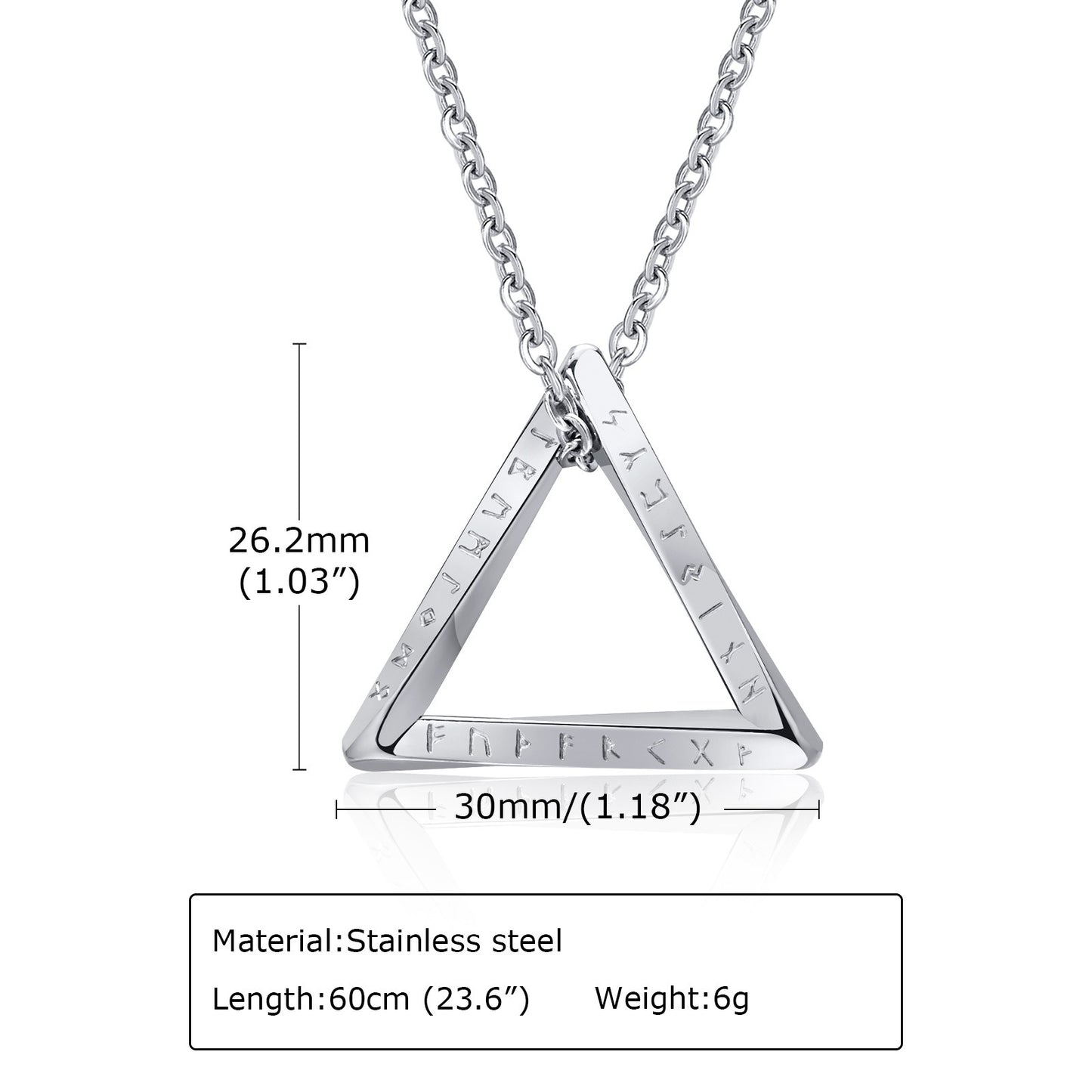 Kemstone Viking Runes Triangle Pendant Necklace – Stainless Steel Nordic Symbol Jewelry for Men Silver & Black PN-1707