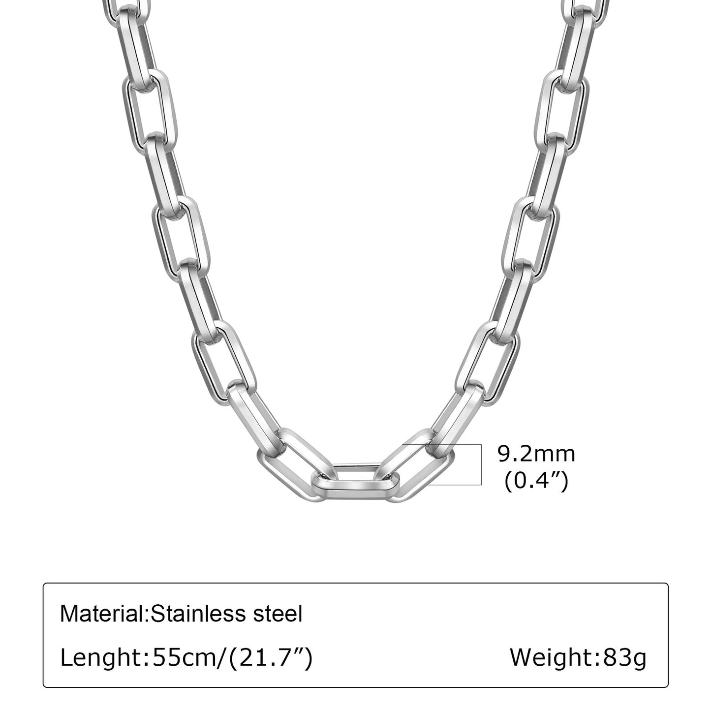 Heavy-Duty Stainless Steel Rectangle Chain Necklace for Men – 9.2mm Street Style, Viking Goth Vibe NC-1608