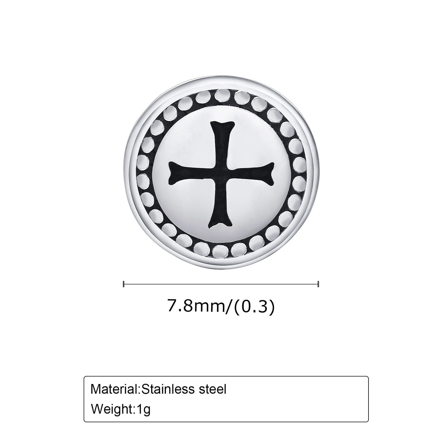 Kemstone Men’s Stainless Steel Cross Stud Earrings – Gothic Round Design Jewelry ES-429