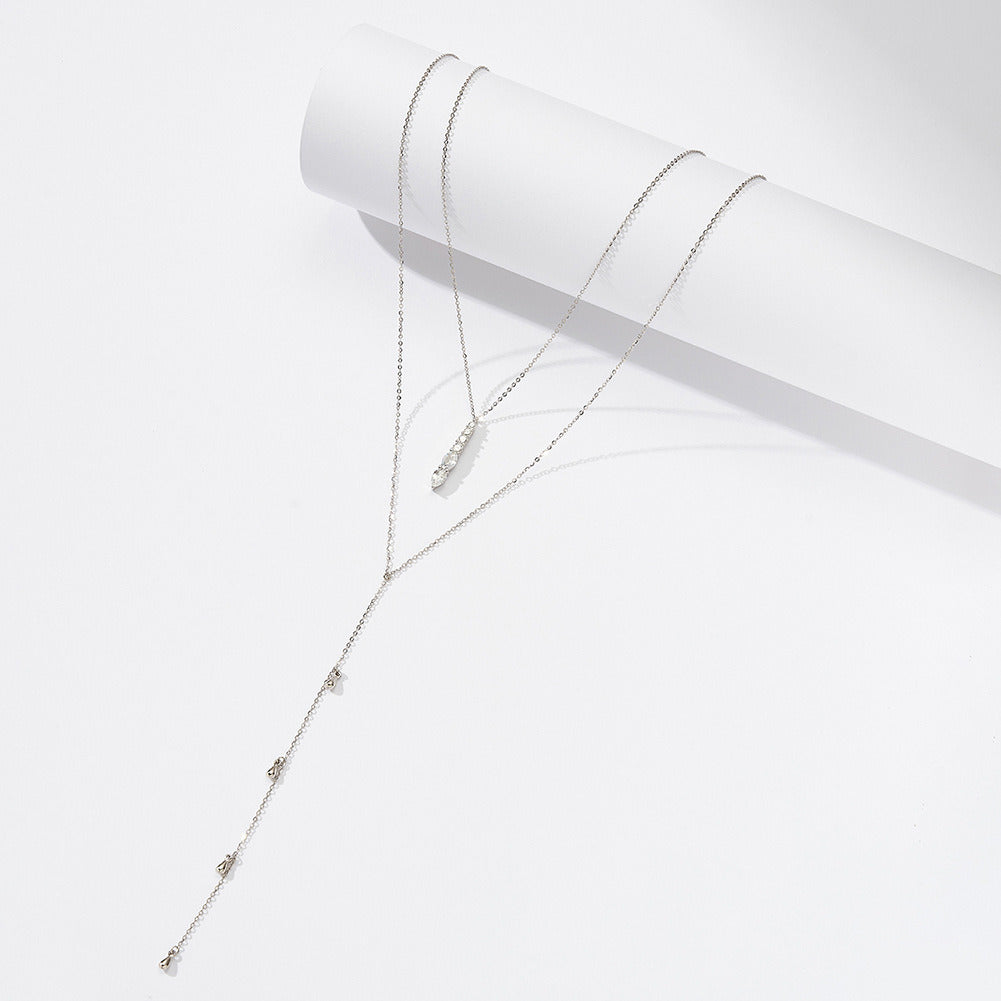 Kemstone S925 Sterling Silver Lariat Pendant Double Layer Necklace for Women – Dainty Y & Drop Chain, Silver & Gold A4-BQN11