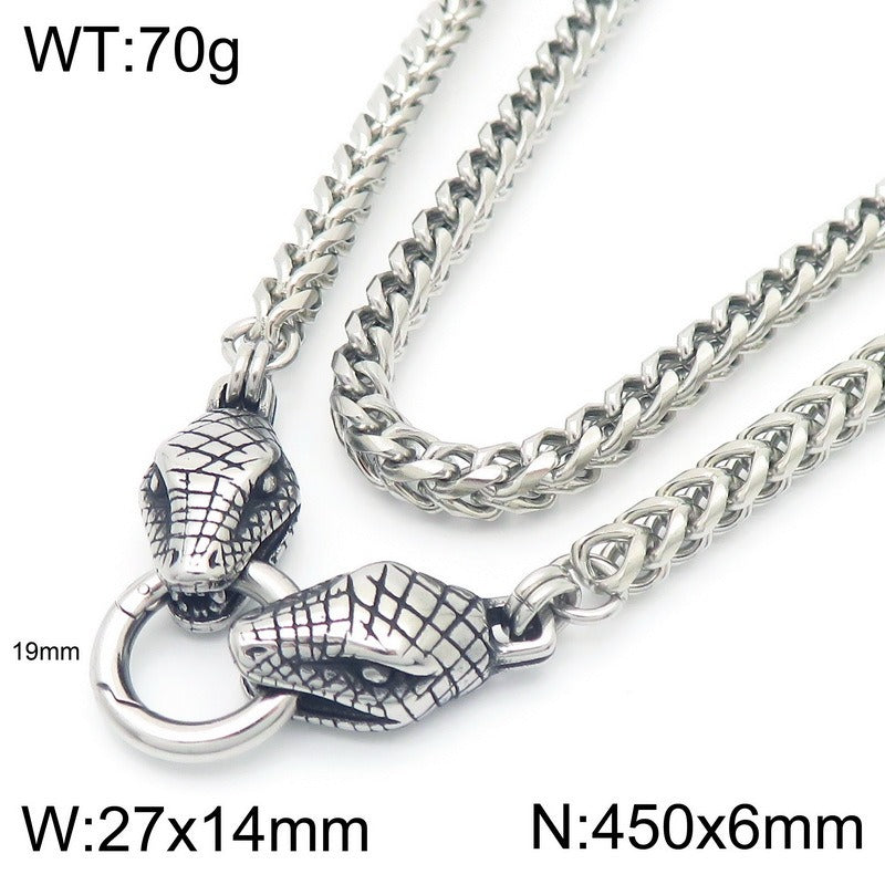 Kemstone Dragon & Skull Clasp Chain Necklace β 6mm Stainless Steel Viking Punk Style KN290995-Z
