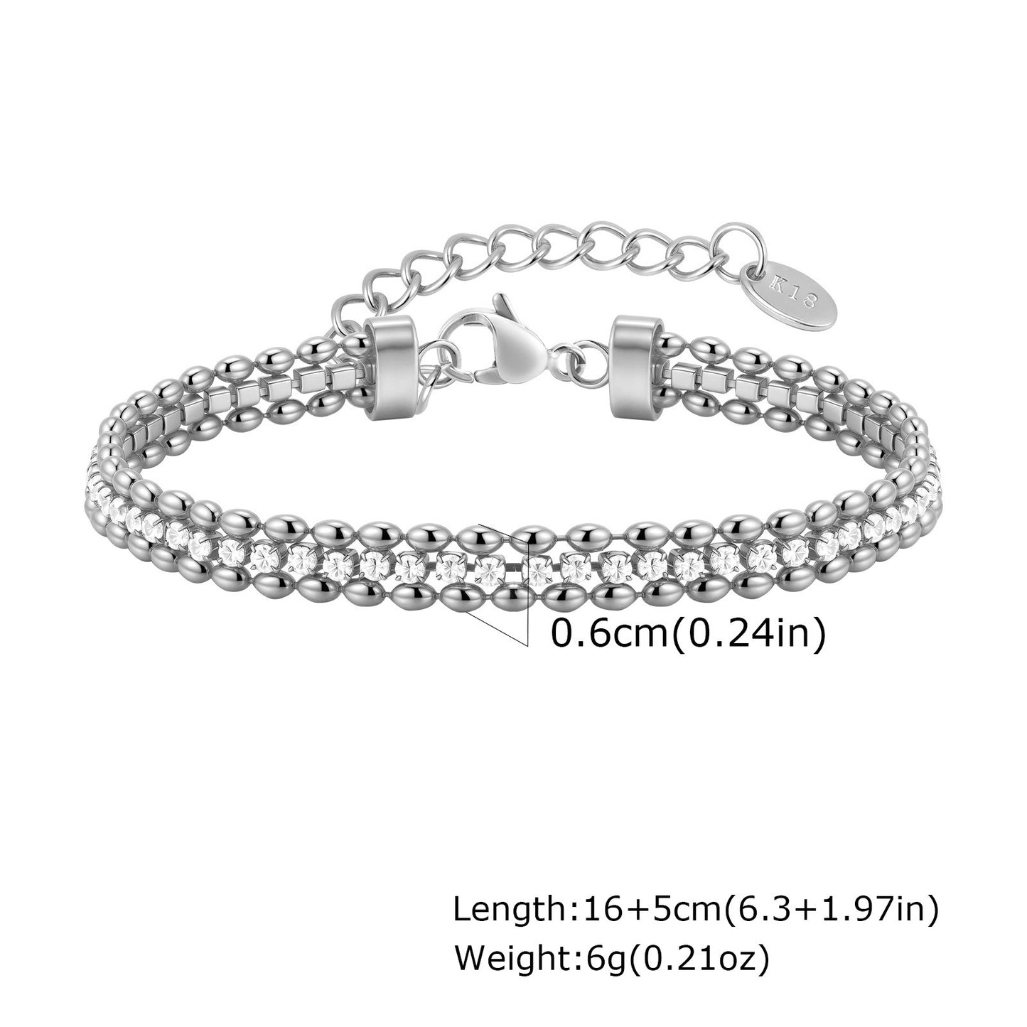 Pulsera Kemstone de acero inoxidable con doble hilera de cuentas de oliva y circonitas blancas | Diseño minimalista retro | Lujo ligero para combinar con otras prendas BR-2440