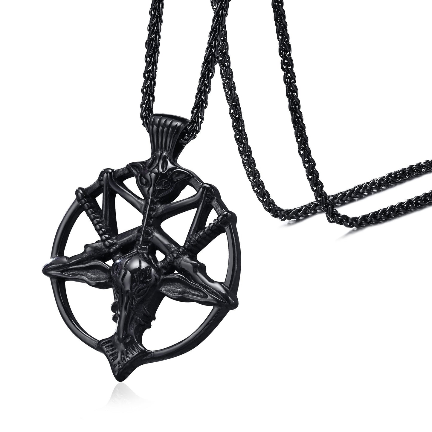 Kemstone Satanic Goat Head Pendant – Stainless Steel Gothic Pentagram Necklace PN-1266
