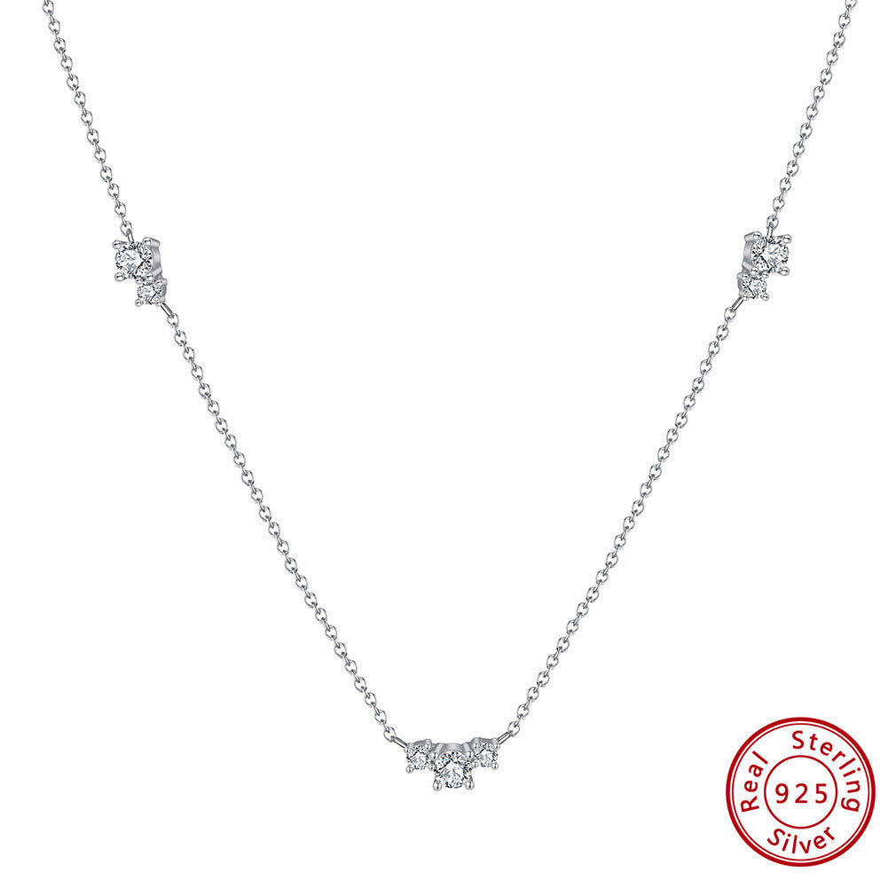 Kemstone S925 Sterling Silver Triple Layer CZ Necklace for Women – Dainty Layered Clavicle Chain, Silver & Gold A4-APN20