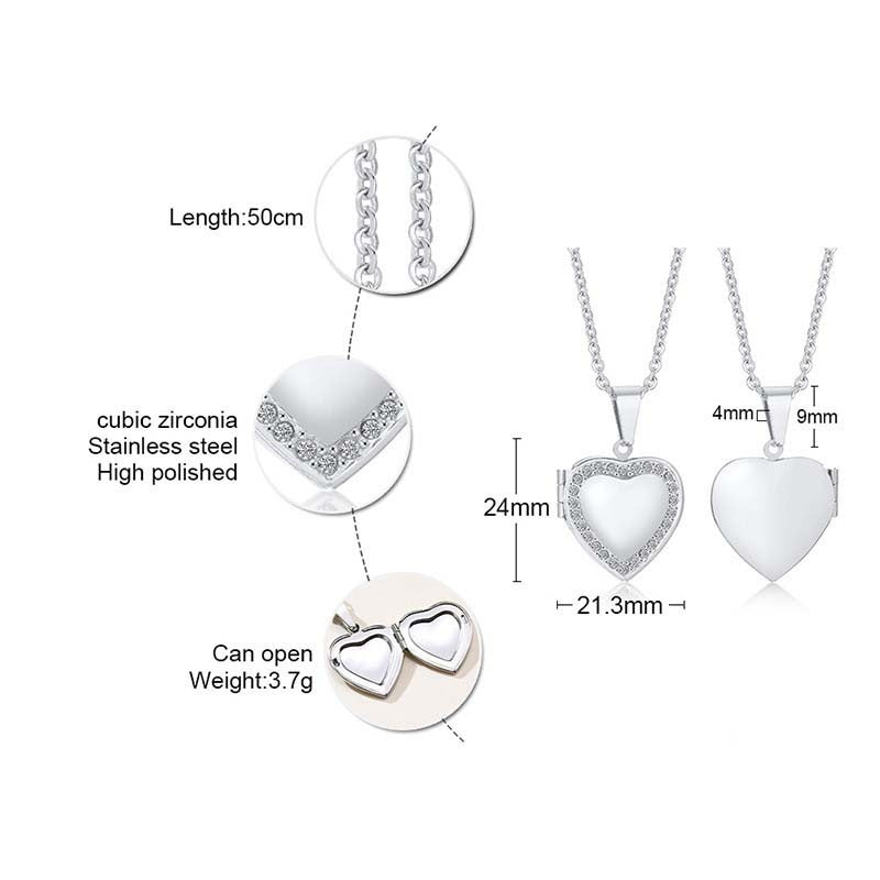 Colgante de corazón de acero inoxidable Kemstone con circonitas - Collar con dije que se abre para mujer PN-1364
