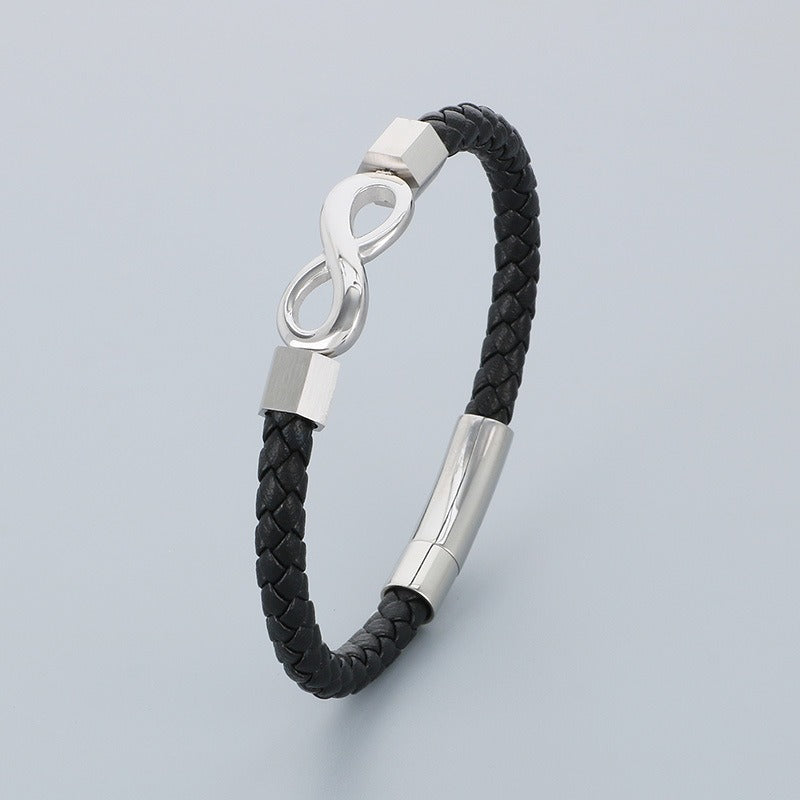 Simbolo dell'infinito, cinturino in pelle intrecciata, chiusura magnetica in acciaio al titanio per uomo KB182678-JR