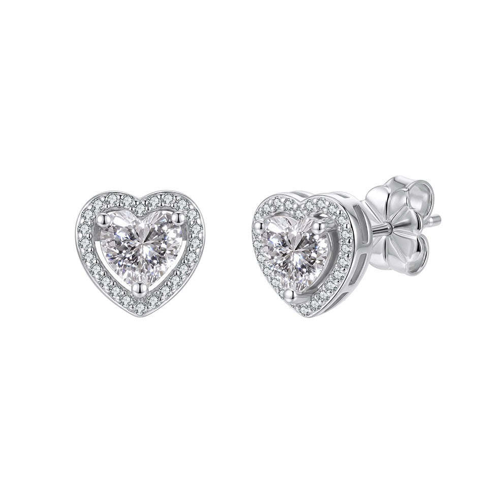 Kemston Heart Moissanite Stud Earrings for Women 925 Sterling Silver Halo SMOE38