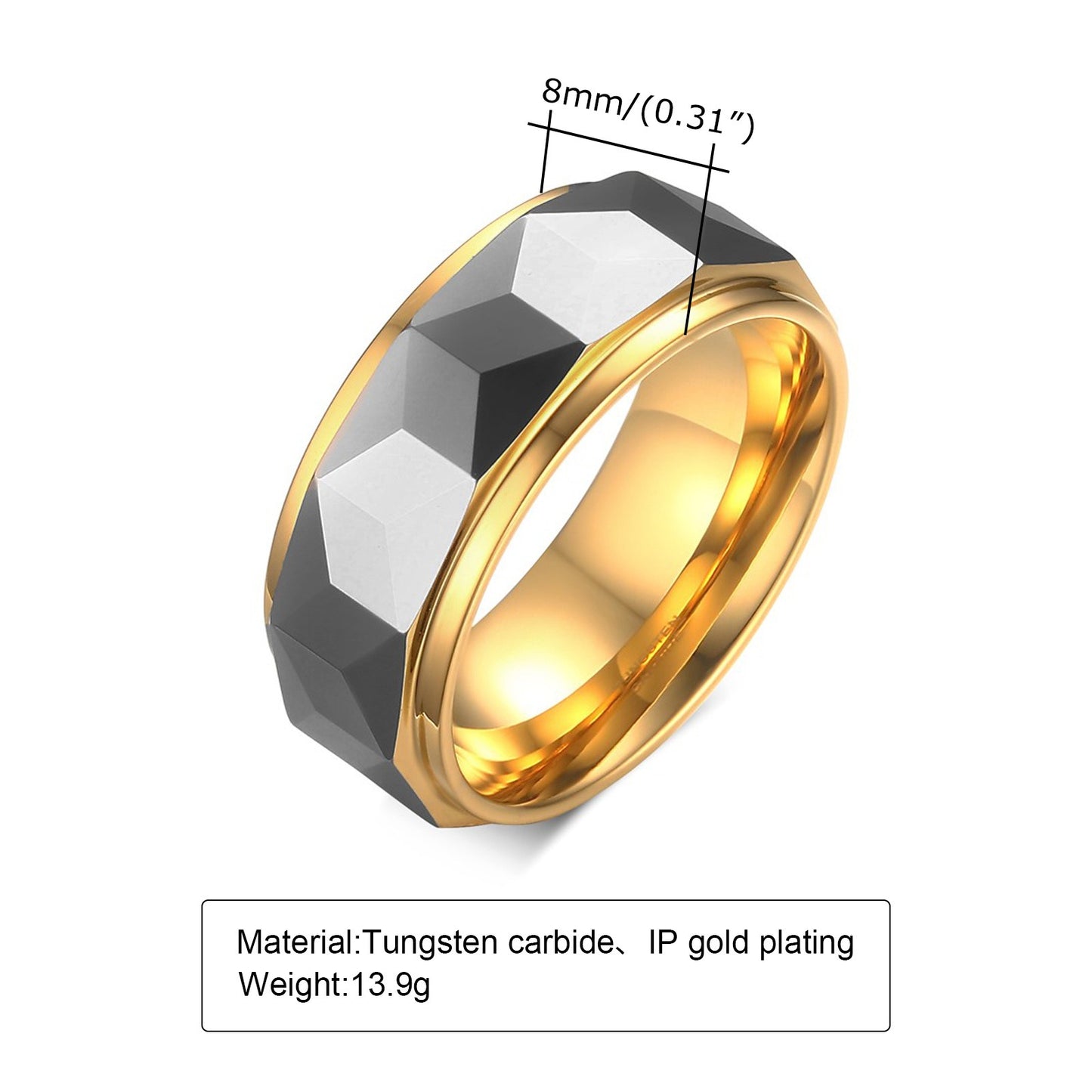 Kemstone Tungsten Steel Ring for Men – Matte Black & Gold Contrast Durable Minimalist Band TCR-043