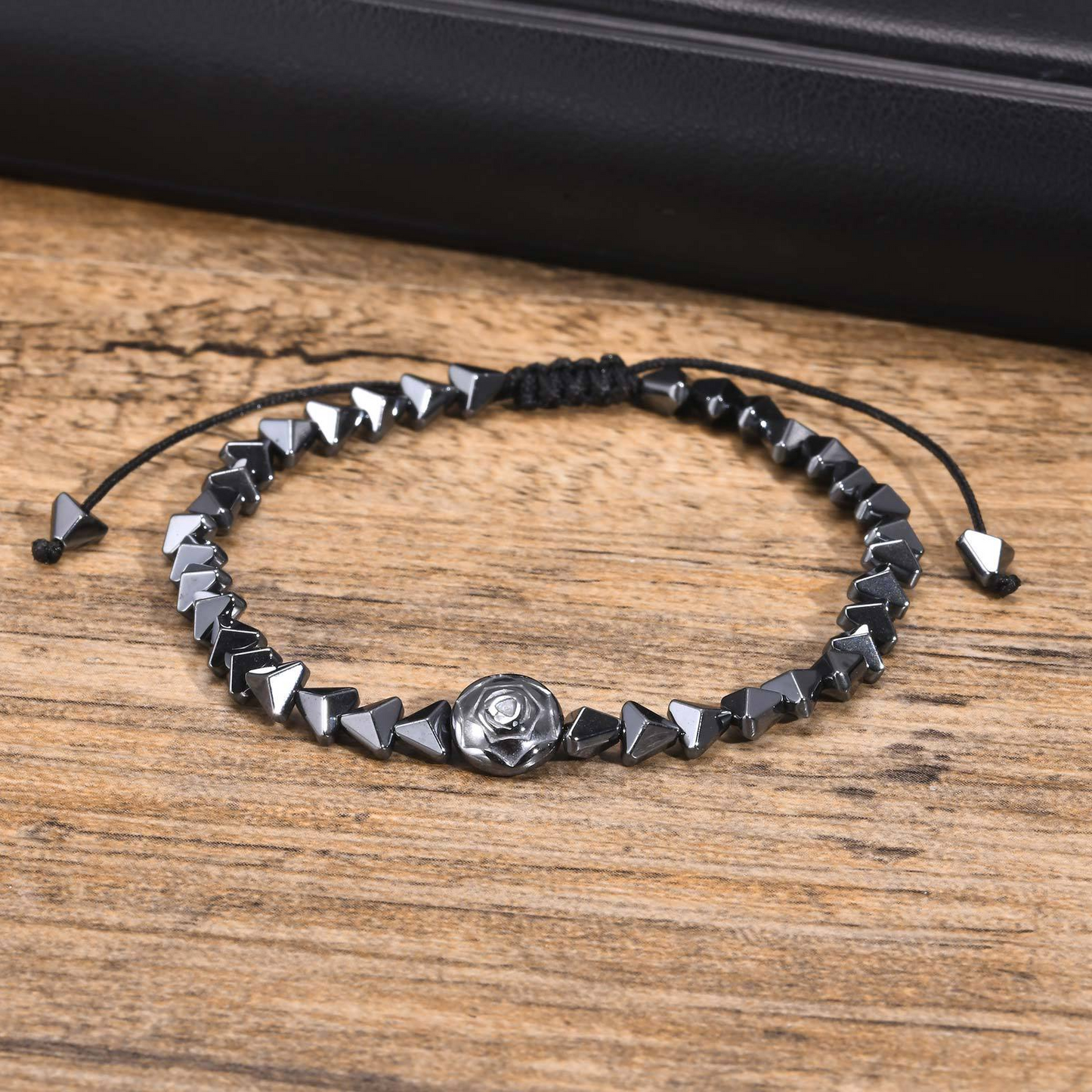 Kemstone Hematite Rose Bead Adjustable Bracelet for Men BR-1781