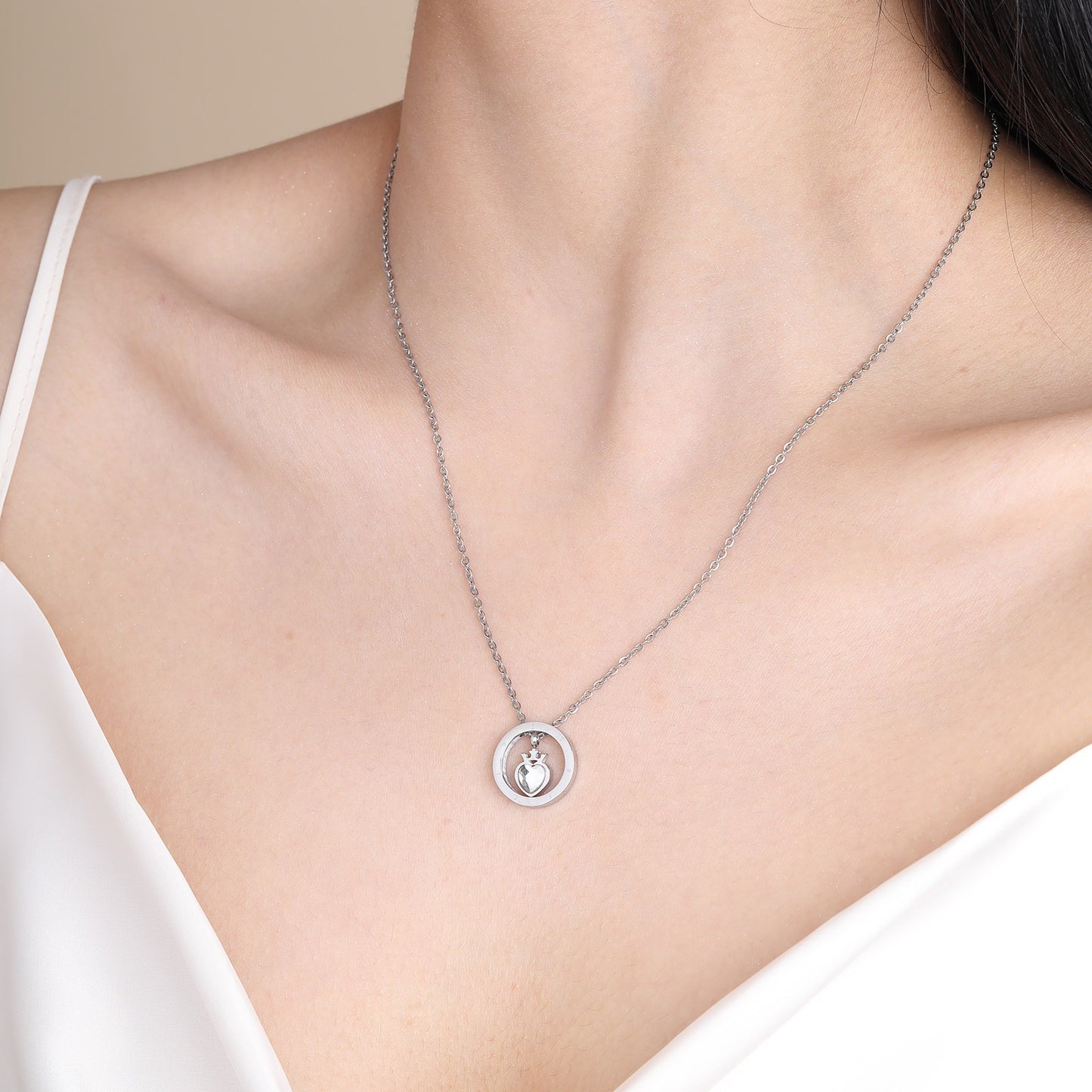 Kemstone Black Crown Ring Pendant Necklace – Matte Steel & Zircon Gothic Jewelry