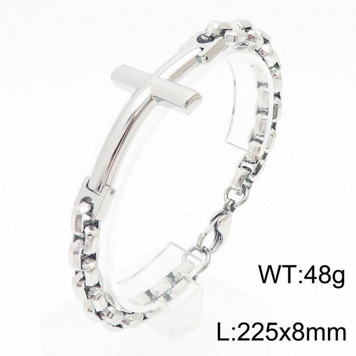 Pulsera de acero y titanio con cruz Kemstone para hombre - Joyería punk minimalista KB108647-K