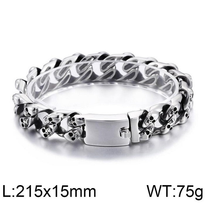 Kemstone Titanium Steel Men's Bracelet - Bold Skull Design with Thick Chain for Edgy Streetwear Style KB80115-BD