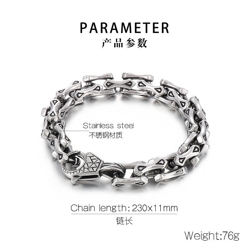 Kemstone Men’s Titanium Steel Bone Chain Bracelet – Vintage Biker Cuban Link Jewelry KB164110-KJX