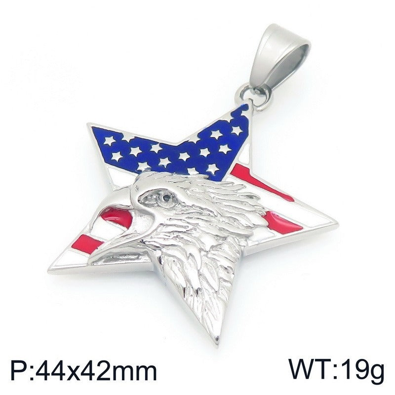 Kemstone Men’s Titanium Steel Eagle Pendant Necklace – Enamel Star/Triangle KP117368