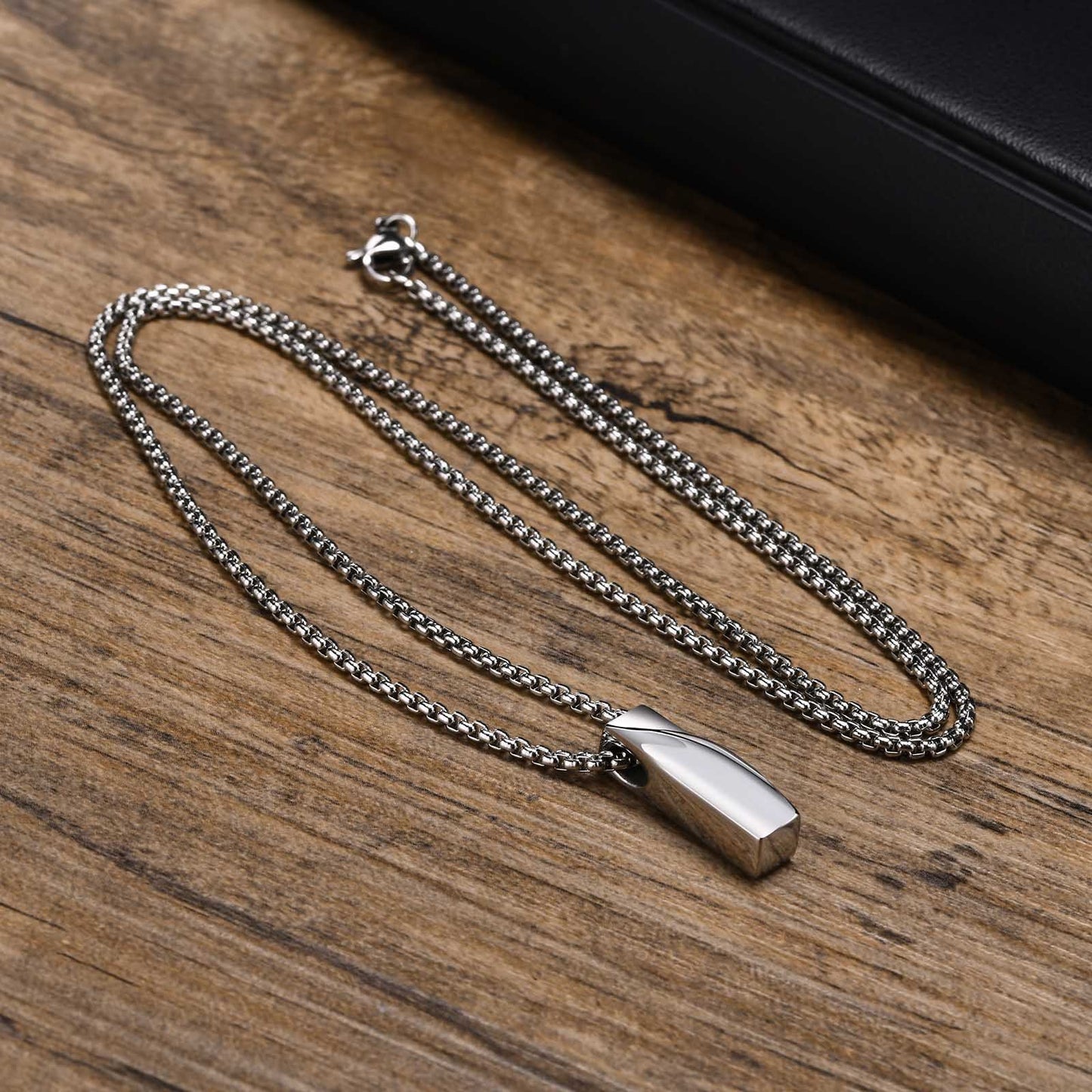 Mobius Bar Pendant Necklace for Men – Geometric Stainless Steel Amulet | Silver & Black PN-1830