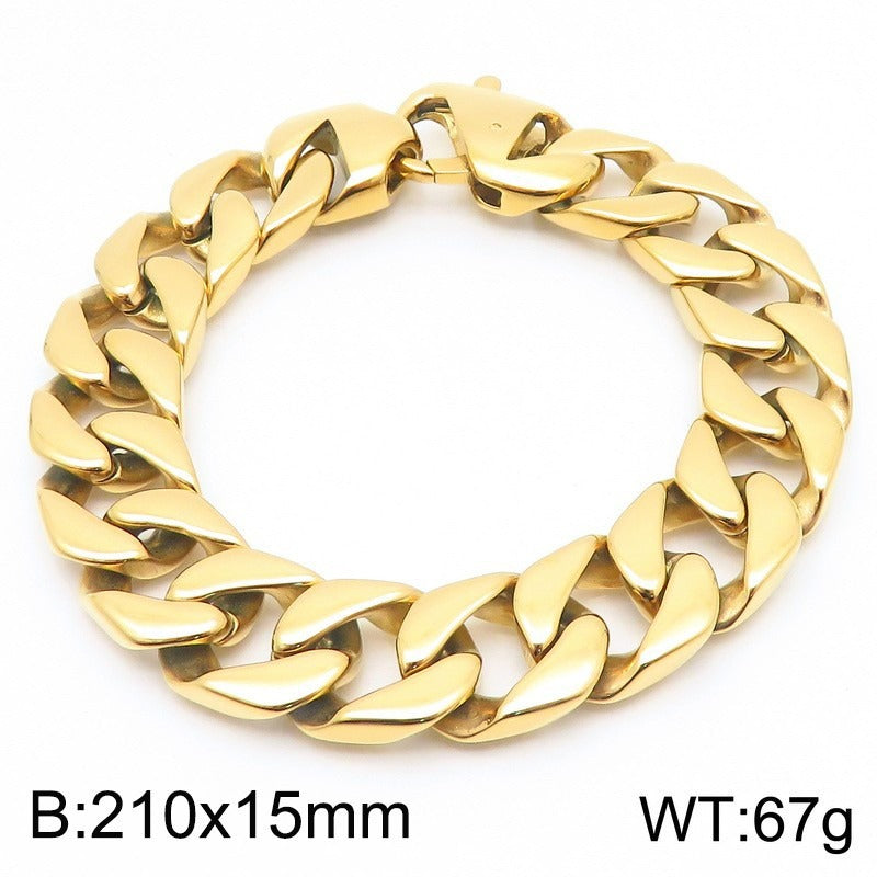 Kemstone Men’s Stainless Steel Cuban Chain Bracelet – 21cm Street Style Gothic Power Link KB27123-D