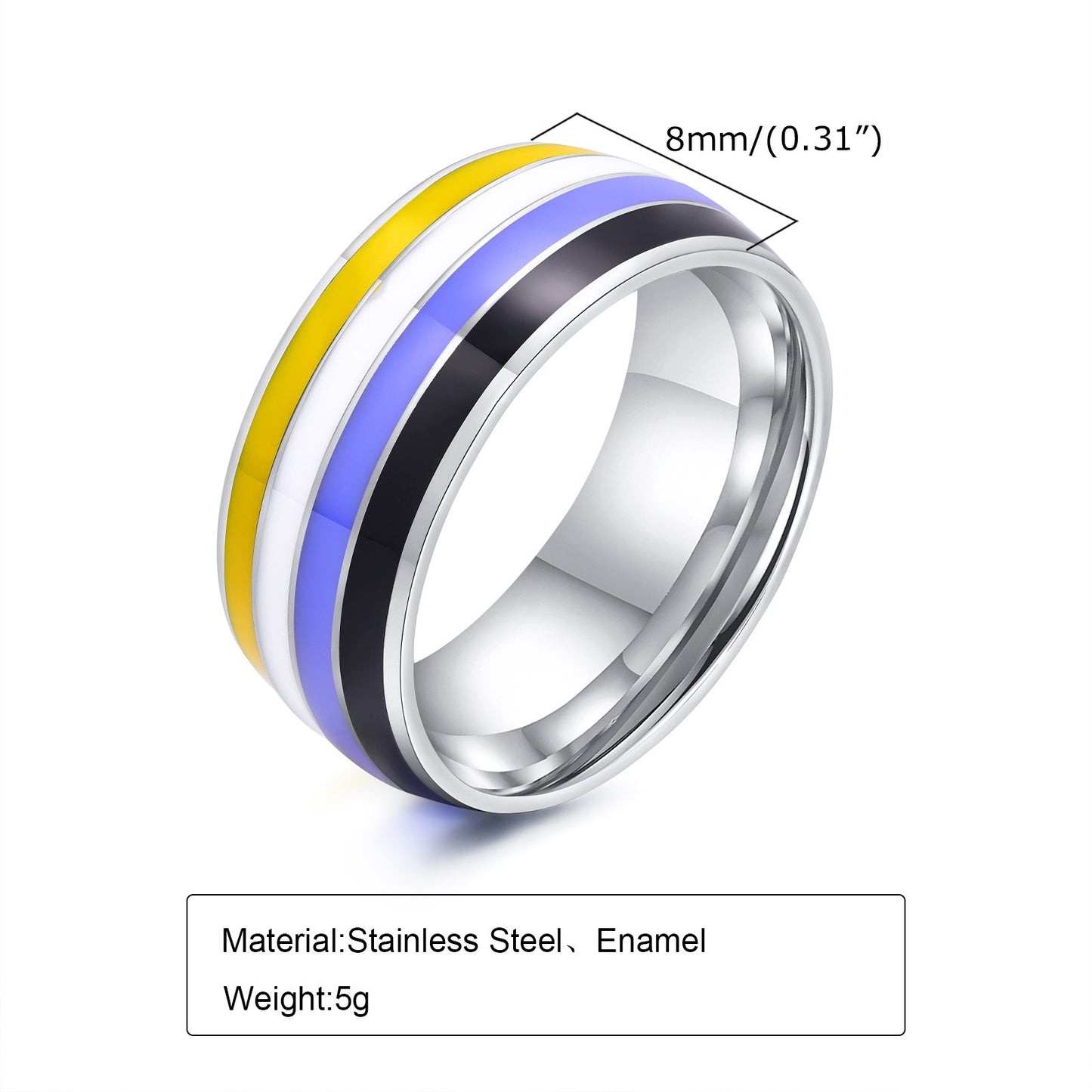 Anillo de cinta arcoíris Kemstone de 8 mm | Joya llamativa de acero de colores para uso diario y regalo PR-033