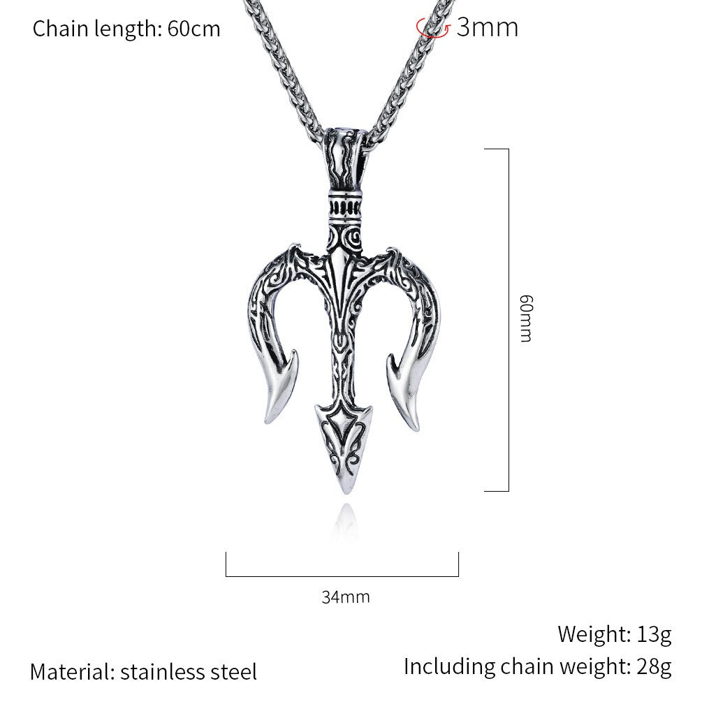 Poseidon's Trident Pendant – Norse Myth Inspired Stainless Steel Necklace K-PT552