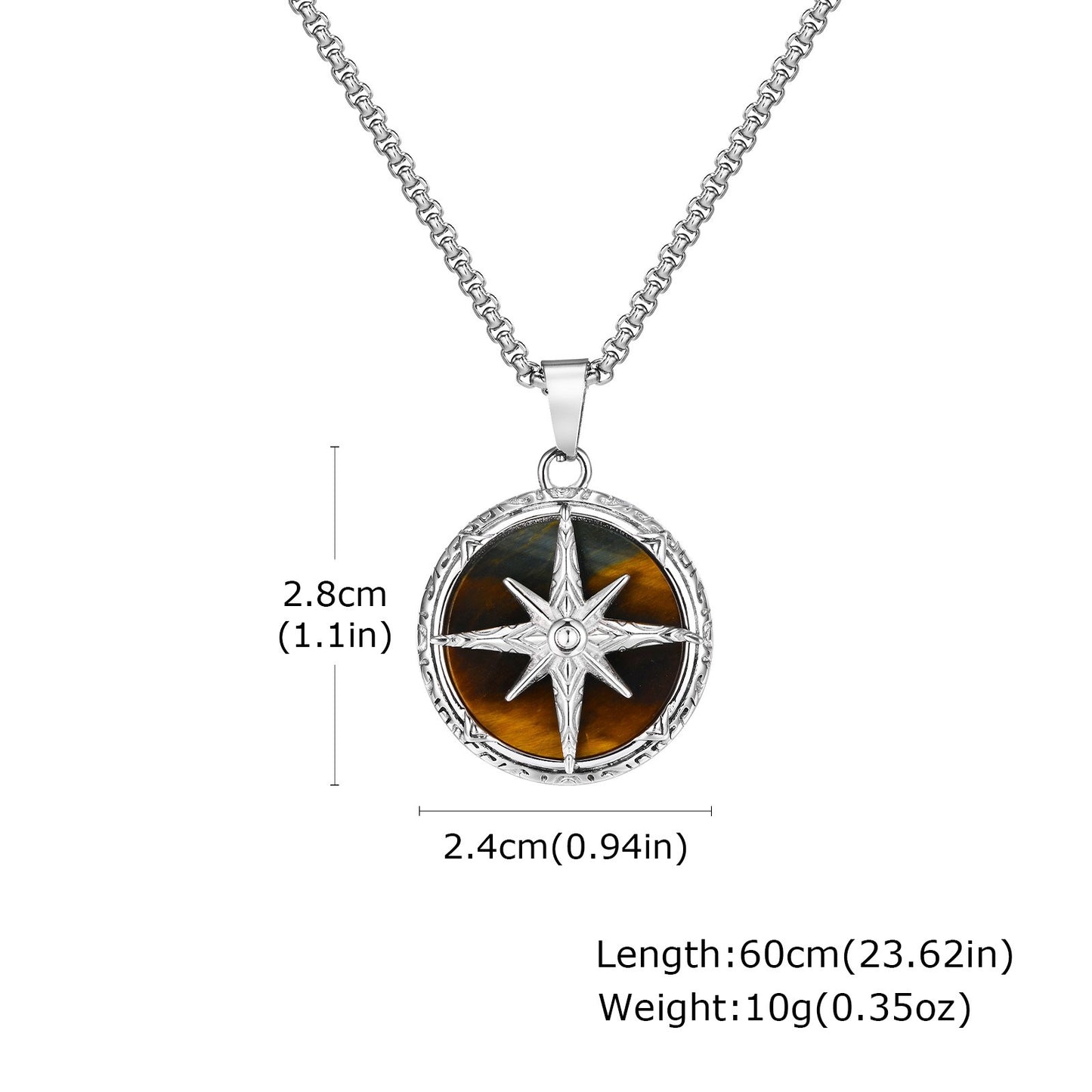 Collar con colgante de ojo de tigre octagrama de acero inoxidable Kemstone para hombre, ideal para uso diario y regalos PN-2092