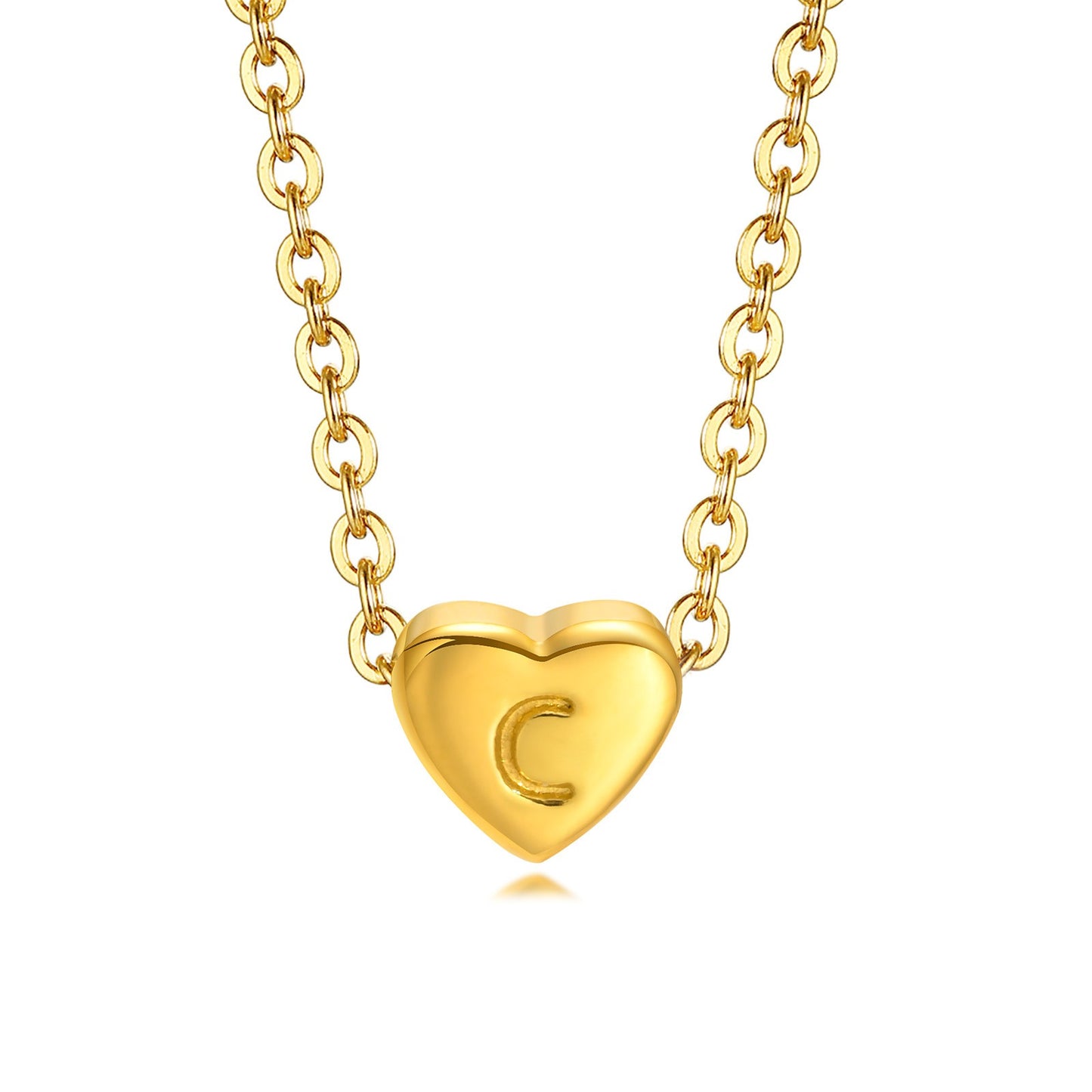 Collar de acero inoxidable Kemstone con letras de corazón - Colgante de amor con 26 letras del alfabeto PN-1670