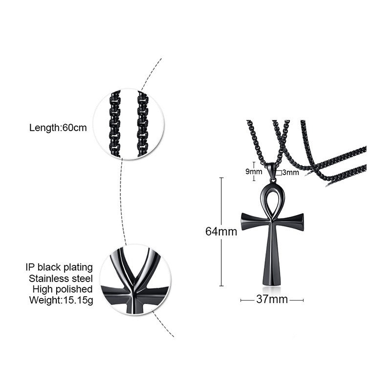 Colgante de cruz Ankh de acero inoxidable de 64 mm de Kemstone para hombre, joyería de hip hop PN-646