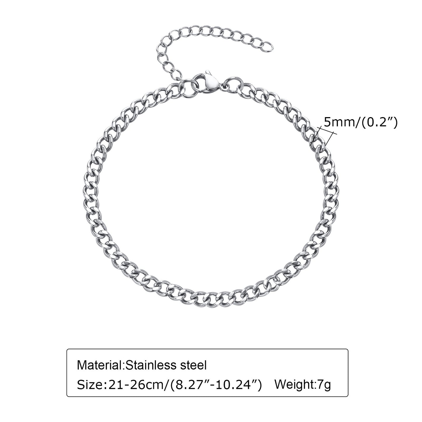 Kemstone Men’s Custom Engraving Stainless Steel Bracelet – Movable Round Charms on Cuban Chain BR-1451