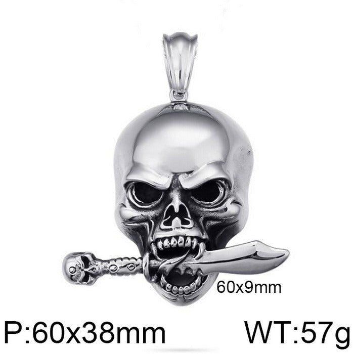 Kemstone Titanium Steel Skull Pendant Necklace – Mechanical Gothic Biker Jewelry for Men KP43973-BD