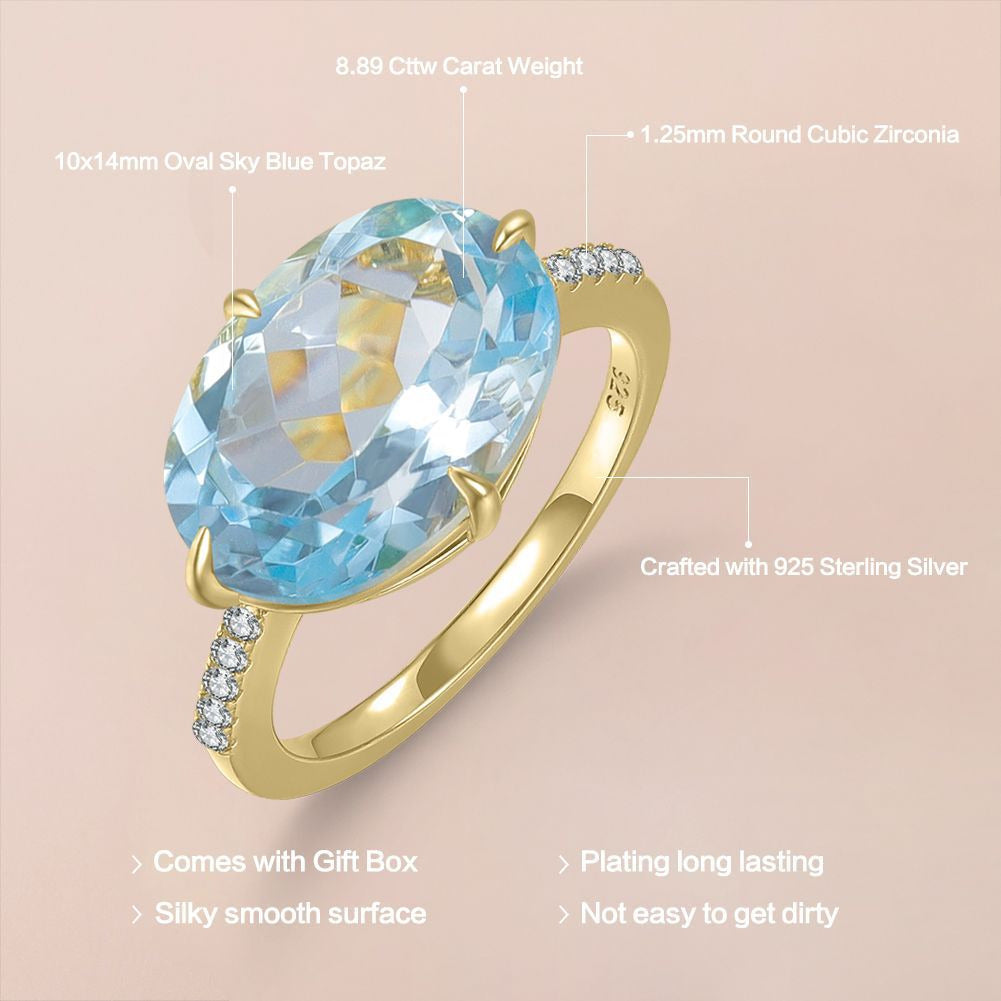 Kemstone Handcrafted 6.23ct Oval Gemstone Solitaire Ring – 925 Sterling Silver Gold-Plated Statement T7-OL1058R