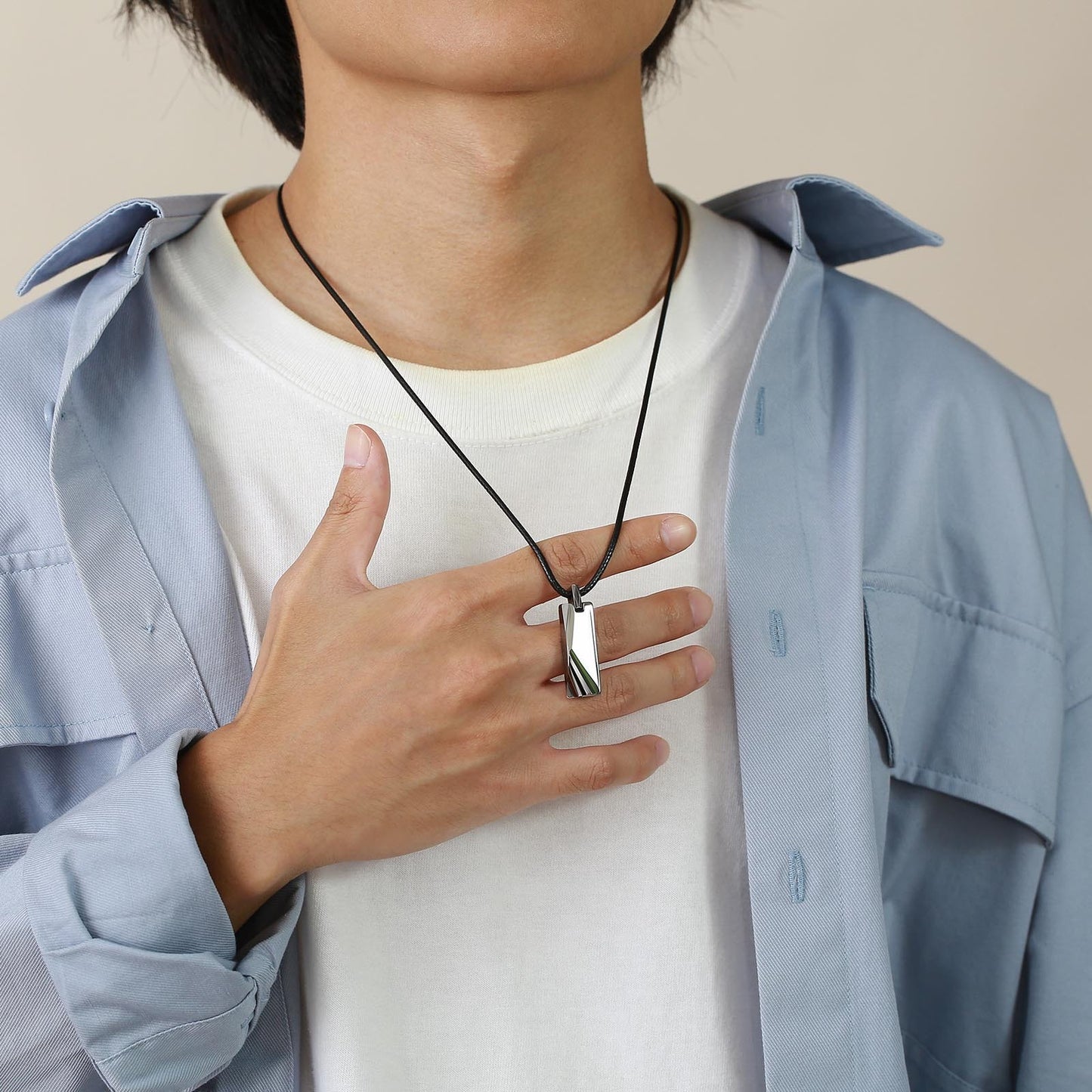 Men’s Geometric Tungsten Pendant Necklace – Minimalist Power in Polished Steel PN753