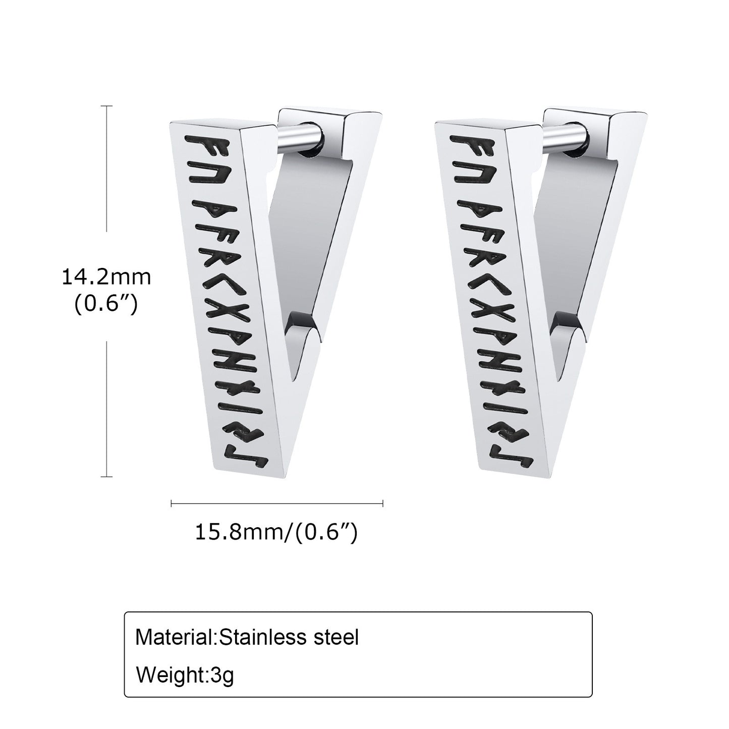 Kemstone Viking Rune Ear Cuff – Stainless Steel Triangle Symbol Jewelry for Men EH-524
