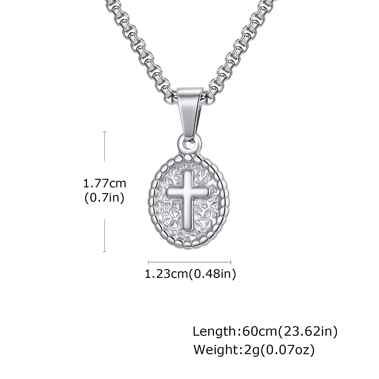 Kemstone Men’s Stainless Steel Cross Oval Pendant Necklace – Silver Black PN-2182