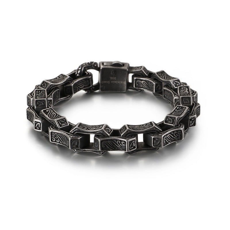 Men’s Vintage Punk Chain Bracelet – Heavy Stainless Steel Biker Link in Blackened or Antique Silver KB118451-BDJX