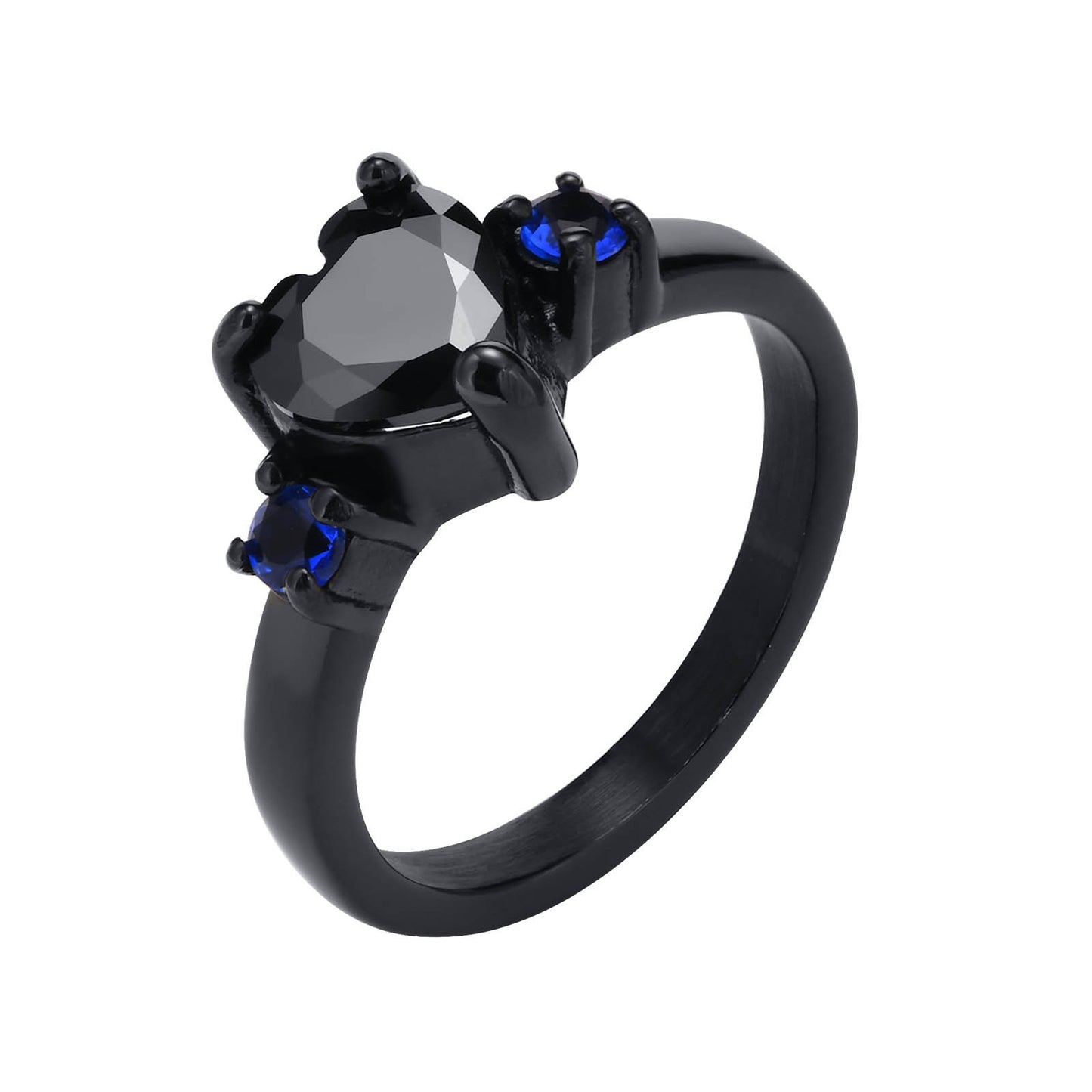 Kemstone Titanium Steel Heart-Zircon Black Cast Couple Rings RC-468B