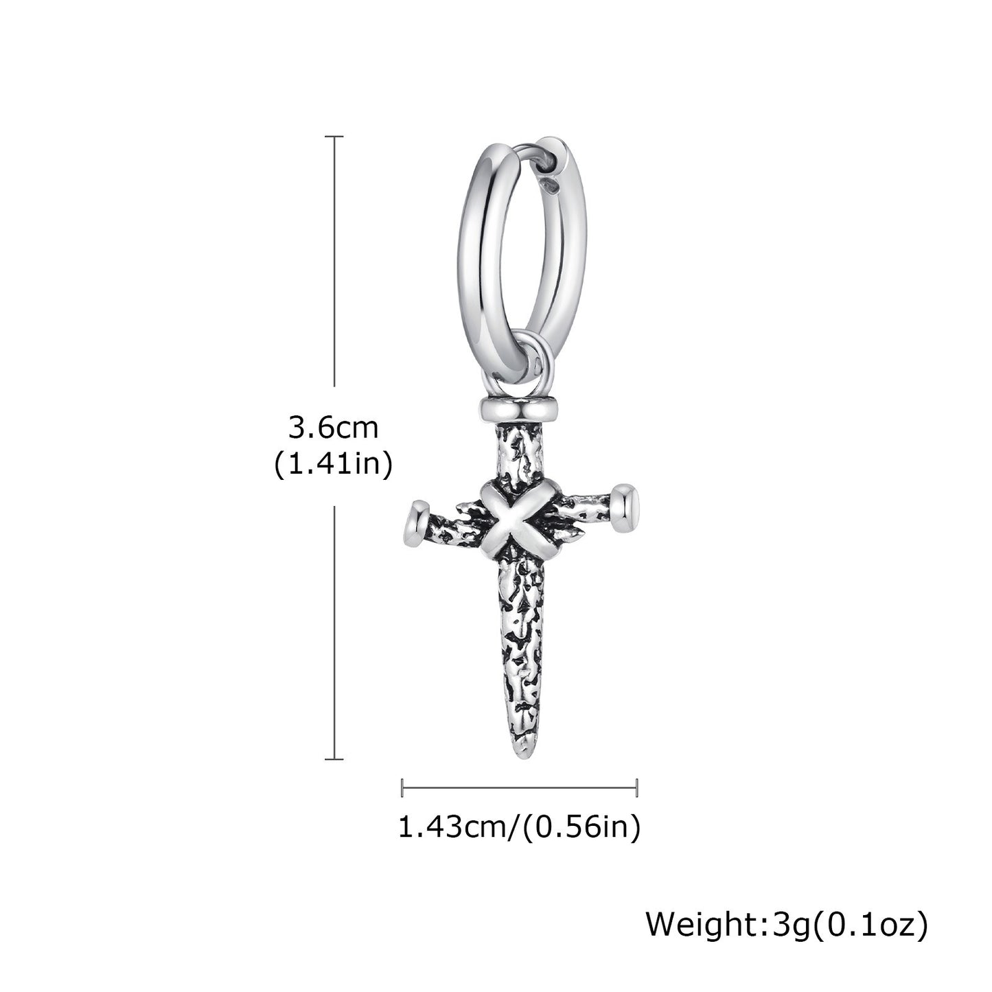 Kemstone Men’s Stainless Steel Cross Dagger Hoop Earrings – Punk Gothic Biker Jewelry ED768