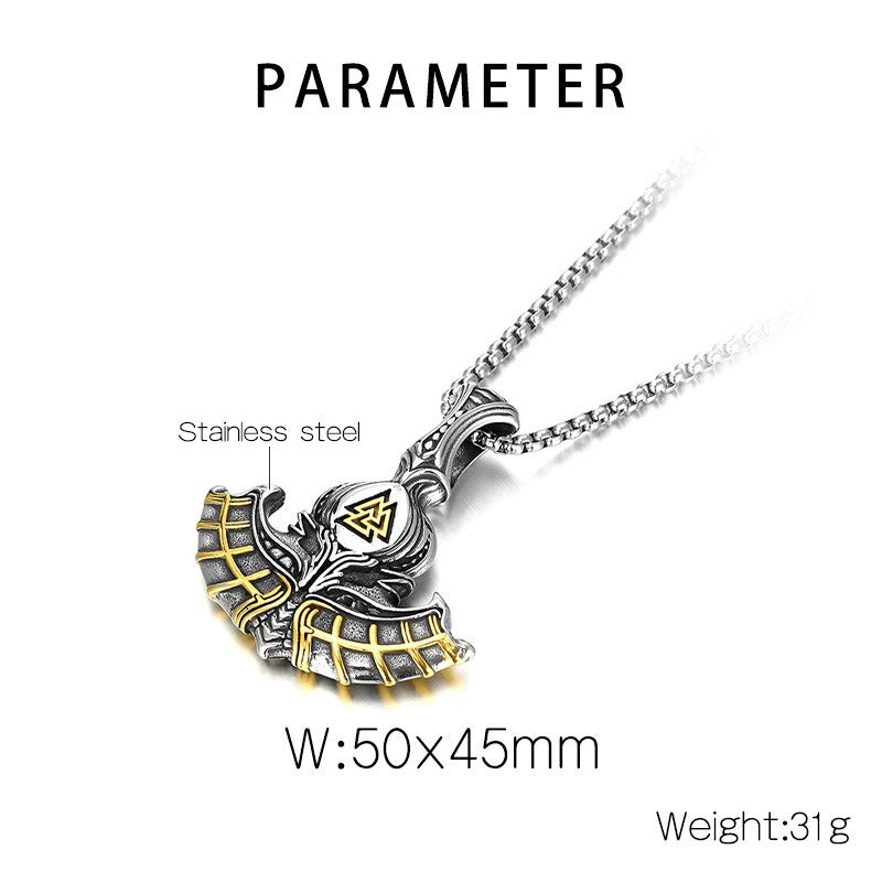 Kemstone Viking Axe Pendant – Norse Rune Engraved Stainless Steel Necklace for Men KP130641
