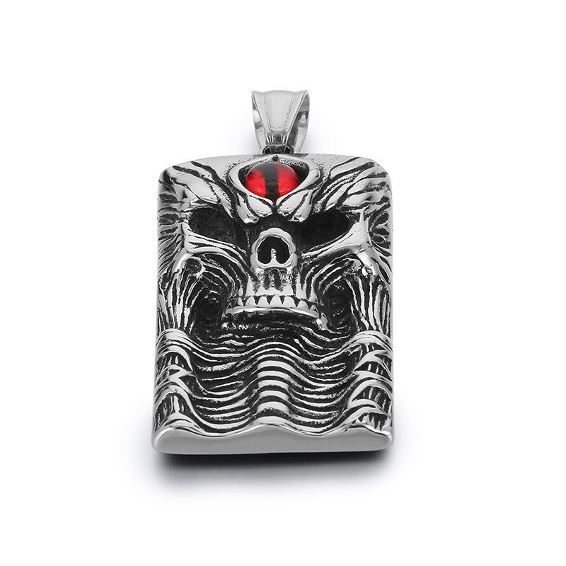 Kemstone Demon Eye Skull Pendant – Gothic Titanium Steel Necklace for Men, Dark Streetwear & Halloween Style KP130524-TGX