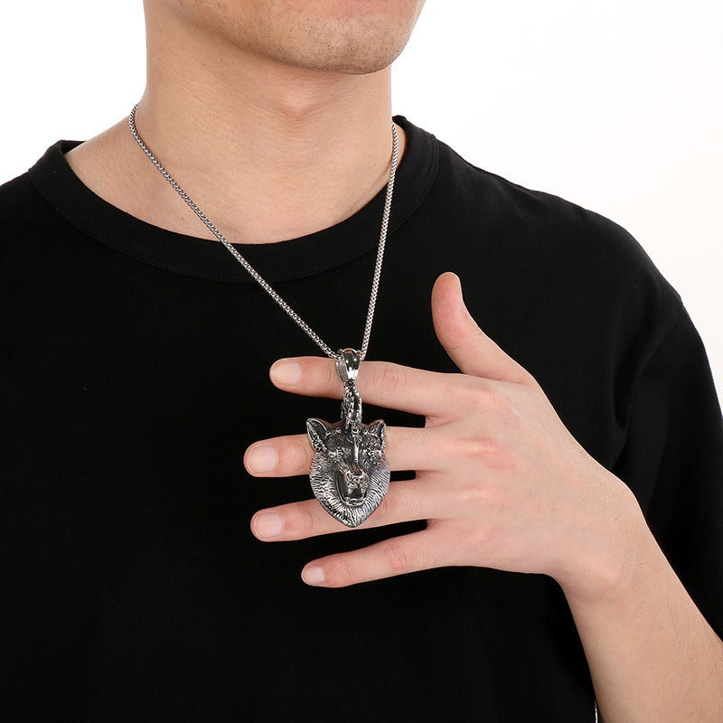 Kemstone Predator Series - Collana con ciondolo leone/lupo/volpe in acciaio al titanio opaco per abbigliamento punk da uomo KP79439-BD