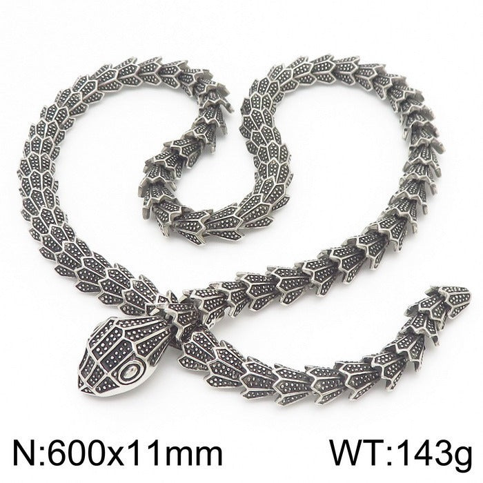 Gothic Snake Scale Chain Bracelet & Necklace – Vintage Titanium Steel Serpent Jewelry for Men KB126122