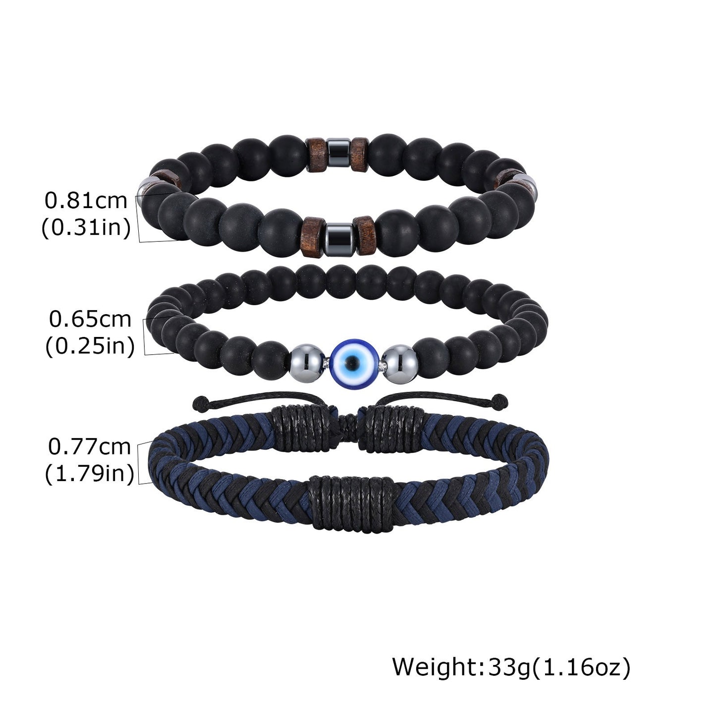 Kemstone Men’s Beaded Bracelet Set – Black Onyx, Lava Stone & Leather BR-2751