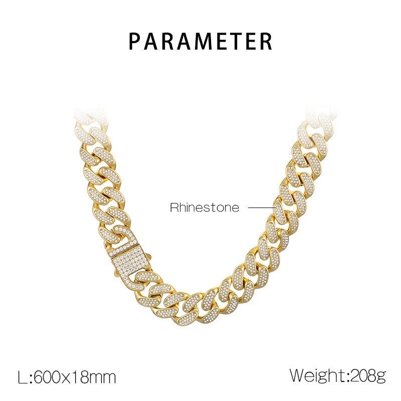 Kemstone Iced Out Cuban Link Chain & Bracelet – Heavy-Duty Titanium Steel Hip-Hop Jewelry KB170711