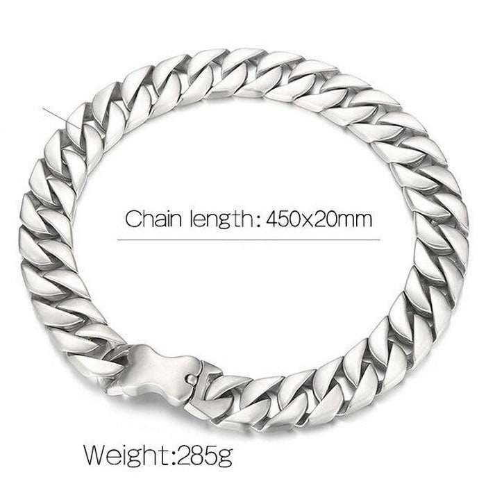 Kemstone Stainless Steel Cuban Chain Necklace with Bone Clasp – Thick Matte Finish KN1196452-KJX