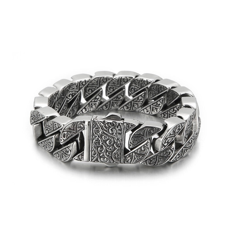 Kemstone Engraved Tribal Titanium Steel Cuff Bracelet – Bold Handcrafted Style KB122860