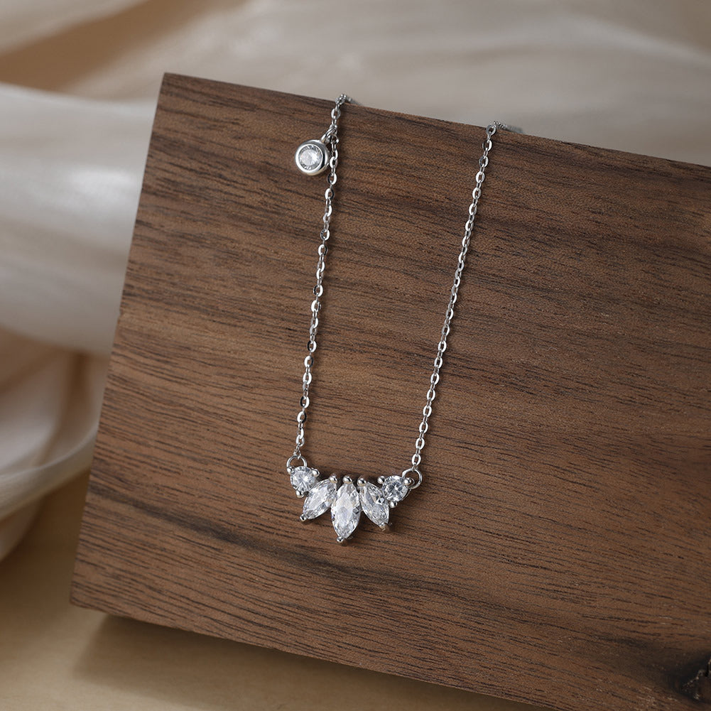Kemstone S925 Sterling Silver Marquise CZ Pendant Necklace for Women – Oval Eye-Shaped Zircon Clavicle Chain, Silver & Gold A4-APN45