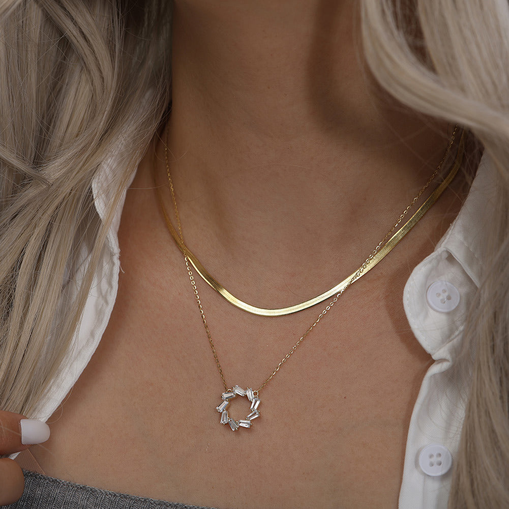 Kemstone S925 Sterling Silver Circle Pendant Necklace for Women – Pave CZ Round Pendant, Dainty Luxury Jewelry in Silver & Gold A4-APN48