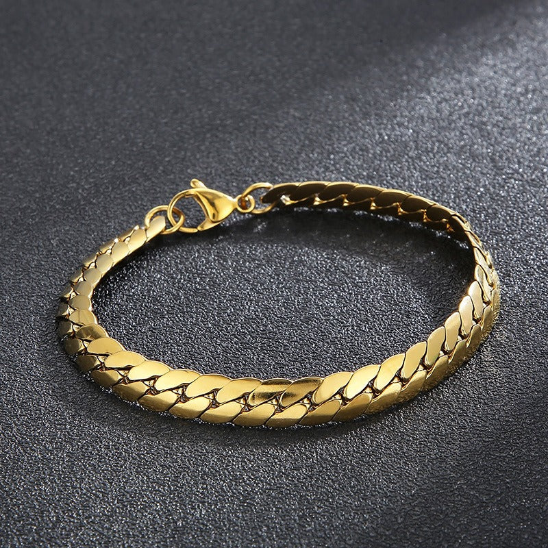 Kemstone Men's Stainless Steel Flat NK Chain Bracelet - Modern Minimalist Unisex Jewelry for Daily Wear & Gift KB138281-Z